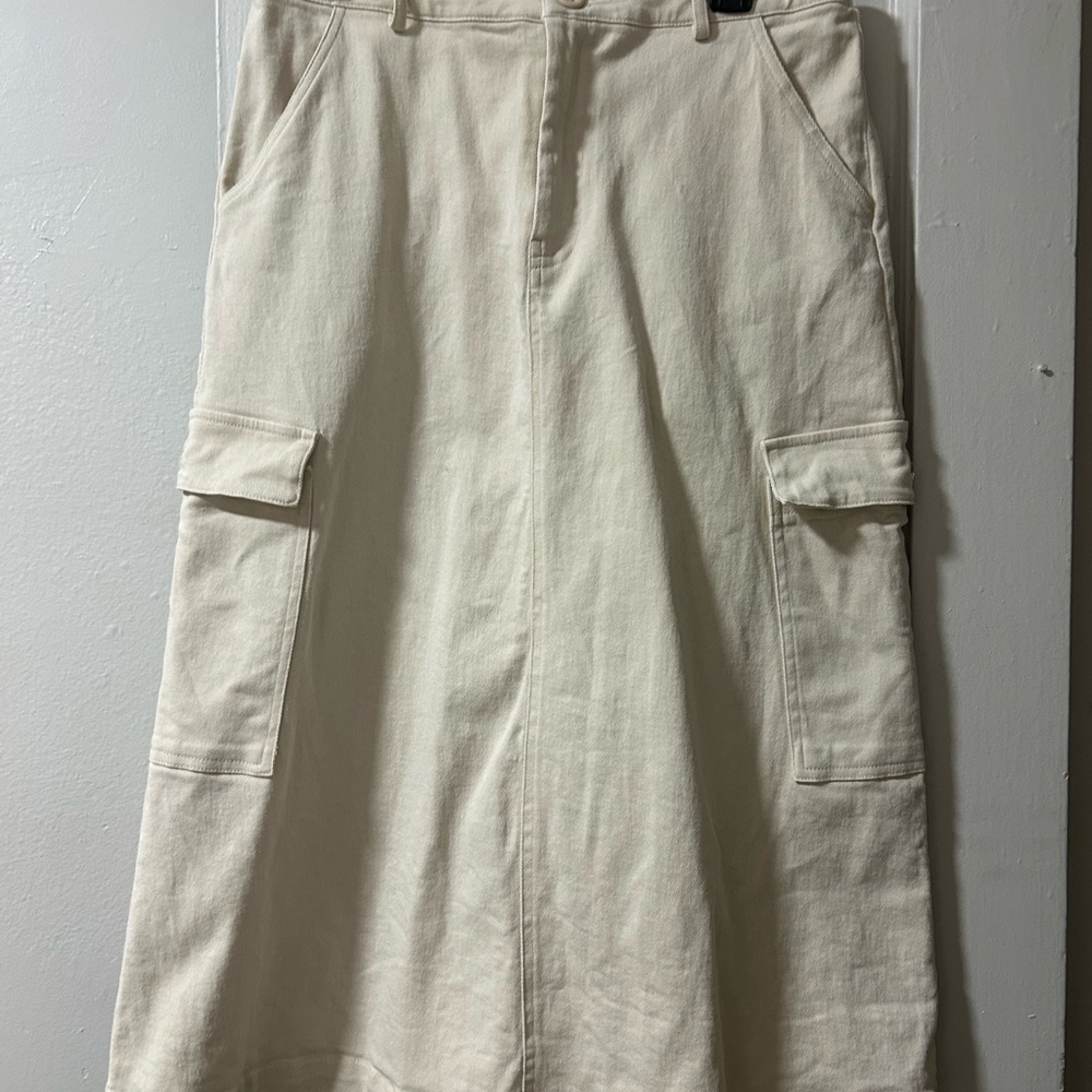 Listicle Tan Midi A-Line Skirt Cargo Style